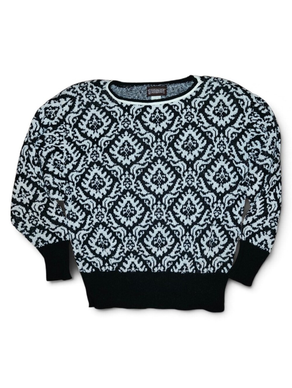 Worthington Vintage Sweater crewneck jacquard knit sweater Shoulder Pads